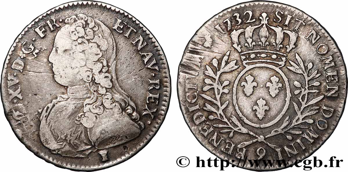 LOUIS XV THE BELOVED Demi-écu aux branches d&nbsp;olivier, buste habillé 1732 Rennes VF