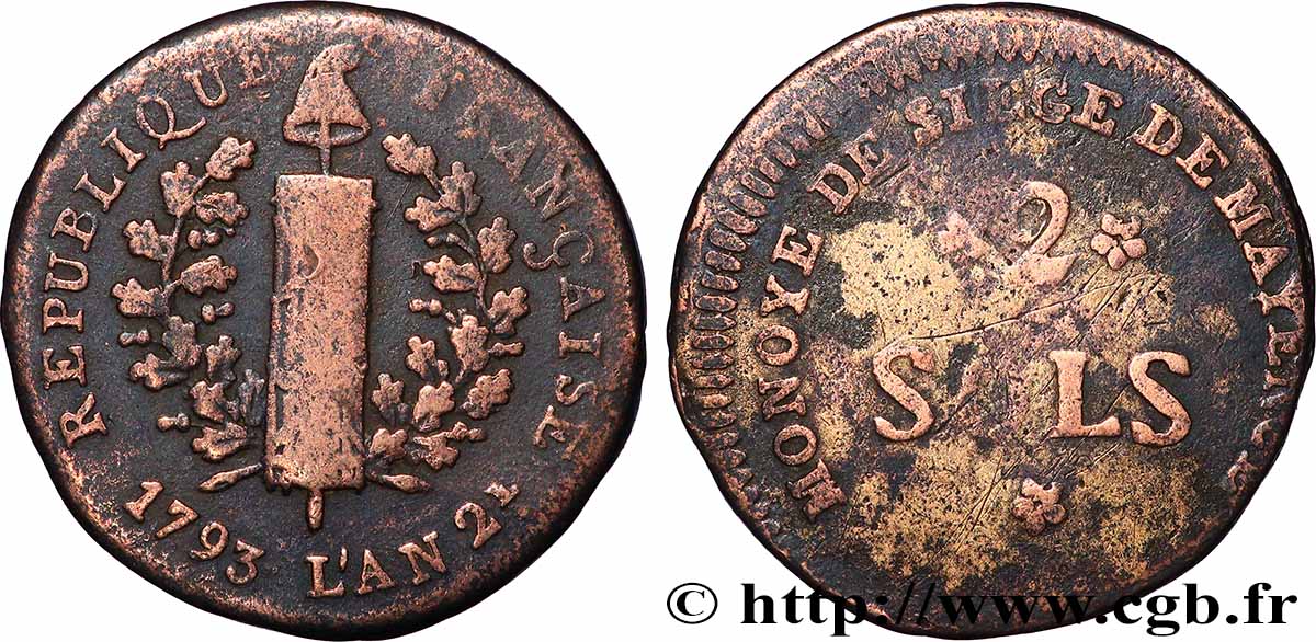 SIÈGE DE MAYENCE 2 sols 1793 Mayence TB