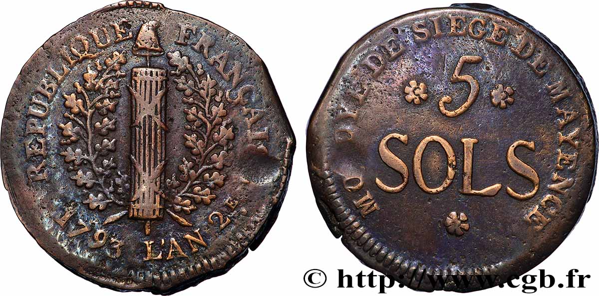 SIÈGE DE MAYENCE 5 sols 1793 Mayence TTB
