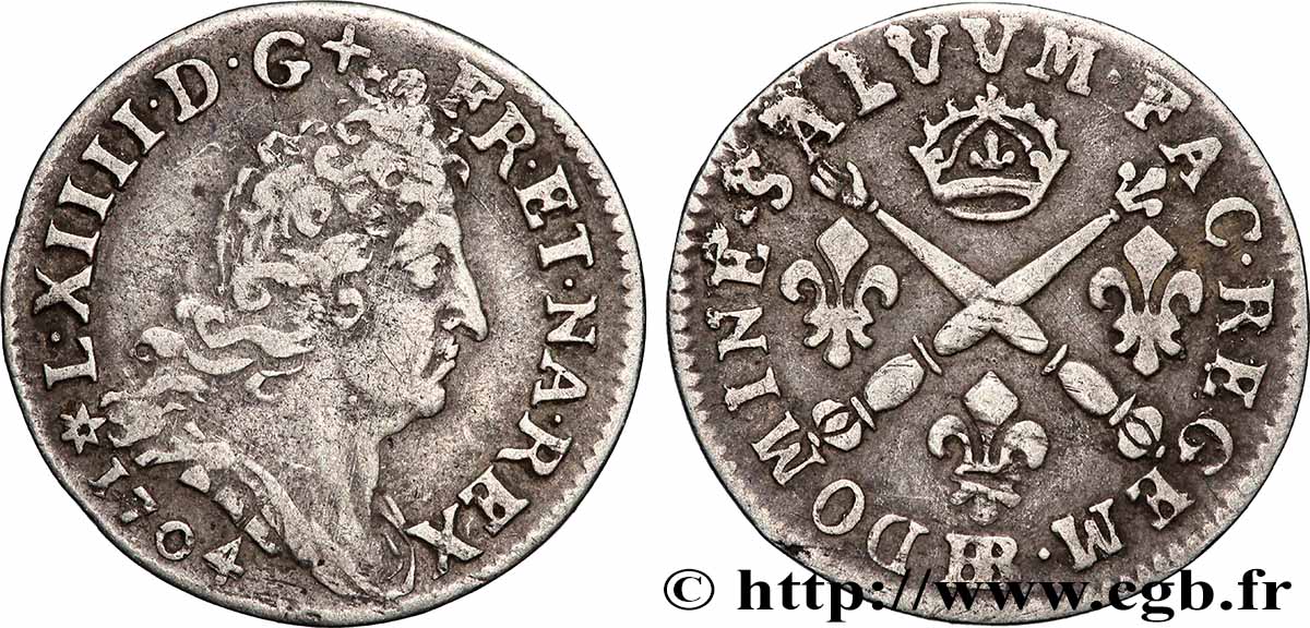 LOUIS XIV &nbsp;THE SUN KING&nbsp; Cinq sols aux insignes 1704 Strasbourg SS