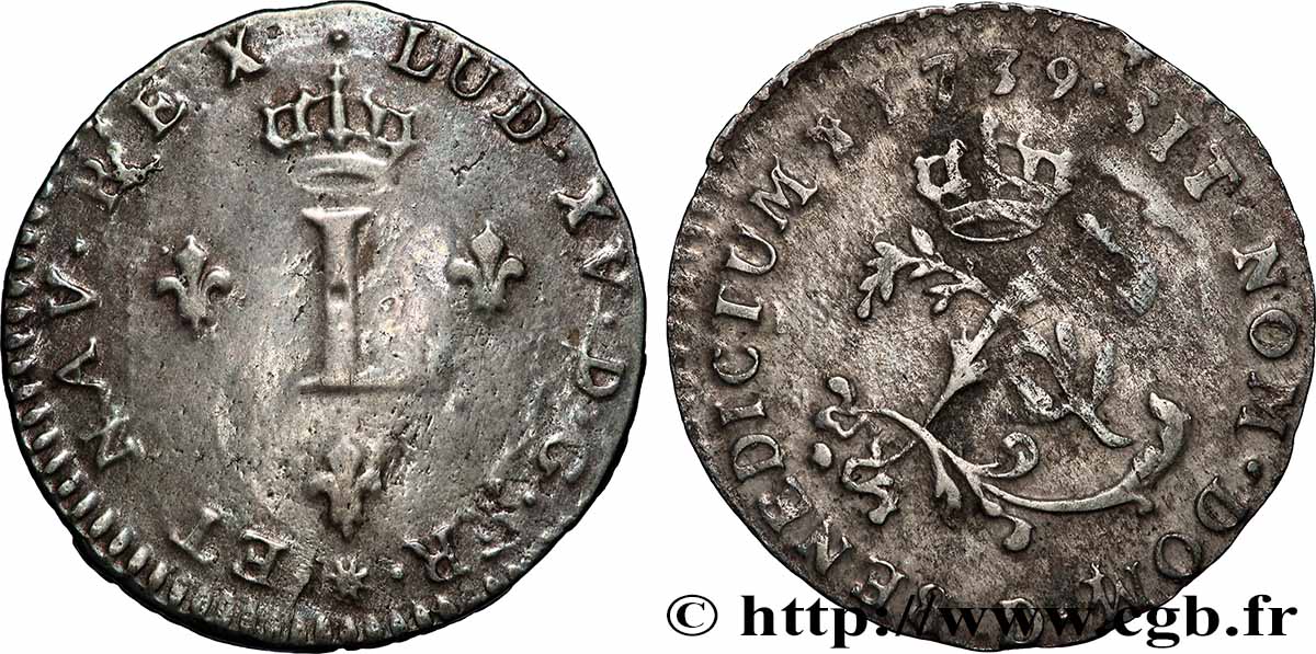 LOUIS XV &nbsp;THE WELL-BELOVED&nbsp; Double sol de billon 1739 Lyon q.BB