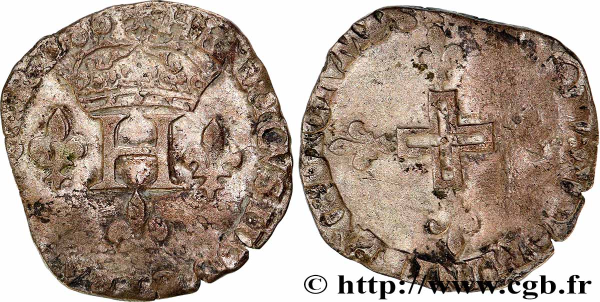 HENRY III Double sol parisis, 2e type 1586 Bayonne XF/VF