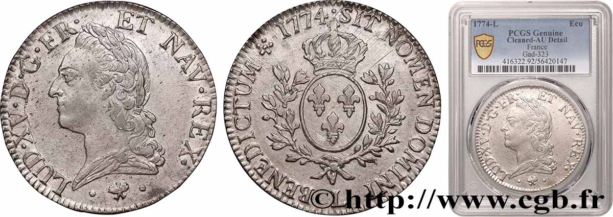 LOUIS XV THE BELOVED Écu aux branches d’olivier, buste lauré 1774 Bayonne AU