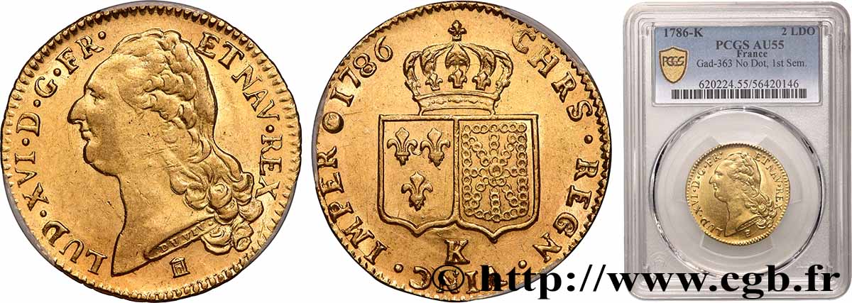 LOUIS XVI Double louis d’or aux écus accolés 1786 Bordeaux AU55