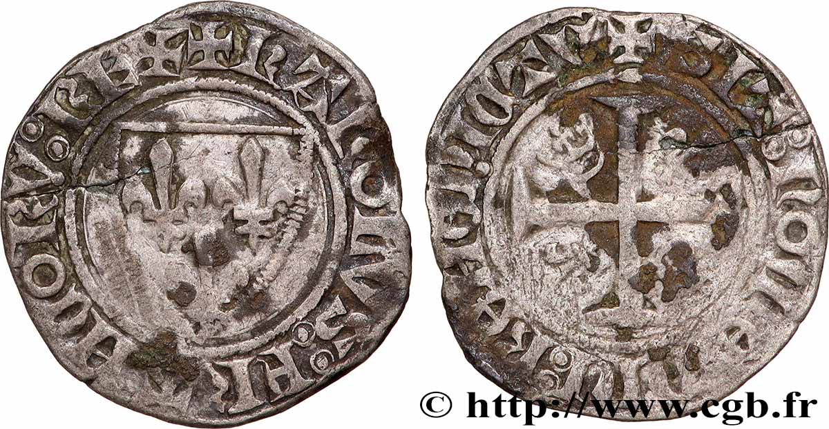 CHARLES VI &nbsp;THE MAD&nbsp; OR &nbsp;THE WELL-BELOVED&nbsp; Blanc dit &nbsp;guénar&nbsp; n.d. Rouen q.BB
