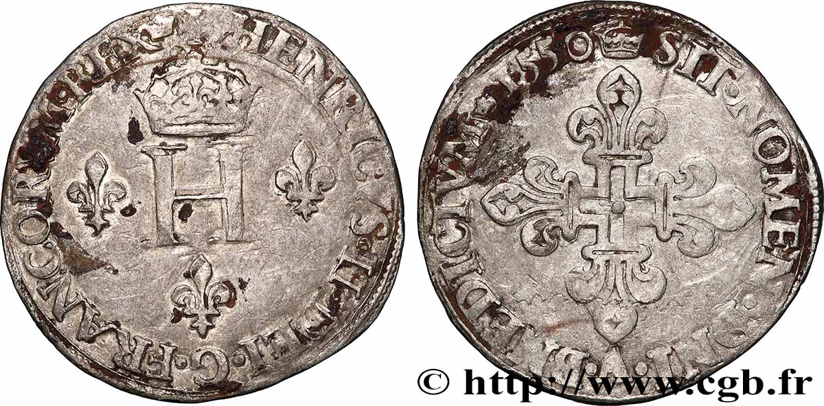 HENRY II Double sol parisis, ou six blancs ou &nbsp;gros de Nesle&nbsp; 1550 Paris, Moulin de Nesle q.BB