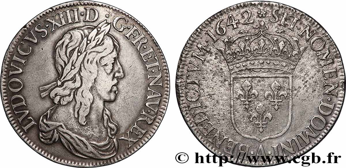 LOUIS XIII Écu, buste drapé (1er buste de Jean Warin) 1642 Paris, Monnaie de Matignon VF