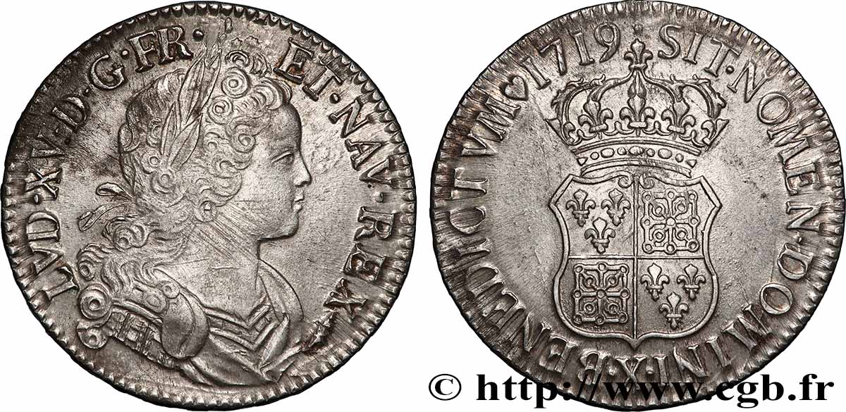 LOUIS XV THE BELOVED Écu dit &nbsp;de France-Navarre&nbsp; 1719 Amiens AU