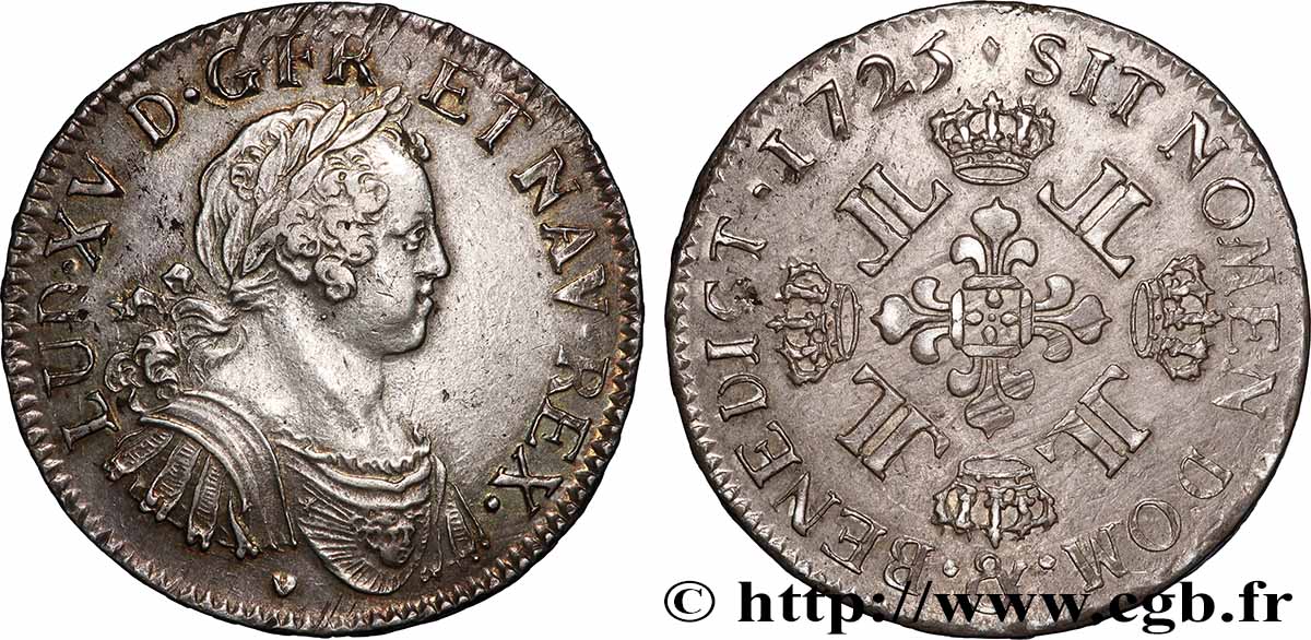 LOUIS XV THE BELOVED Écu à la croix fleurdelisée couronnée et aux huit L 1725 Aix-en-Provence AU