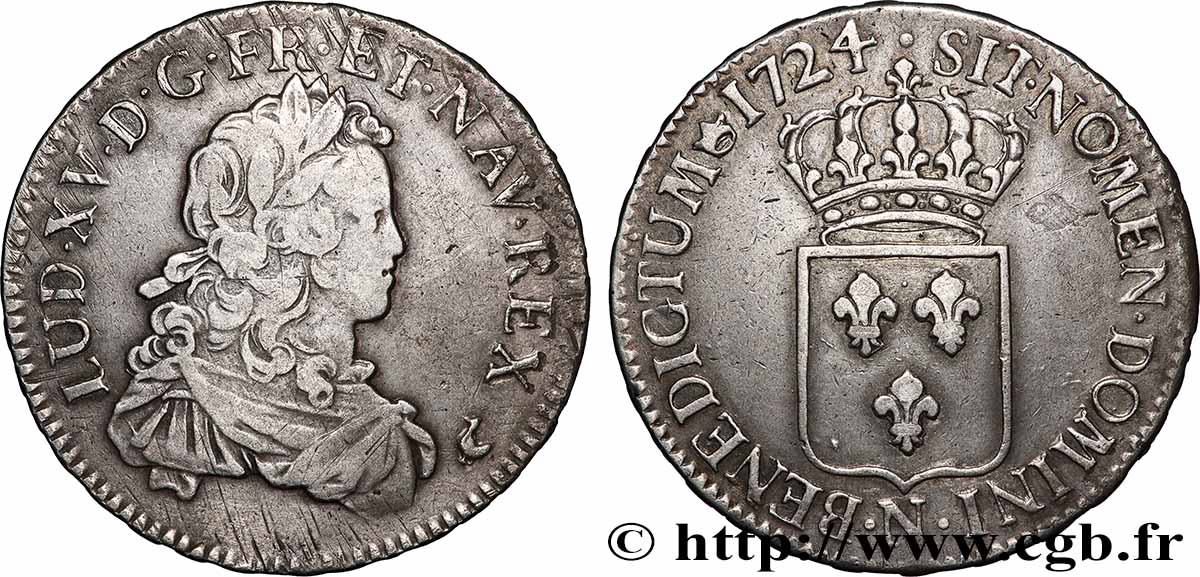 LOUIS XV THE BELOVED Écu de France 1724 Montpellier XF/AU