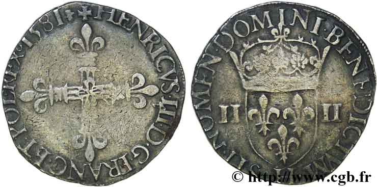 HENRY III Quart d écu, croix de face 1581 La Rochelle XF