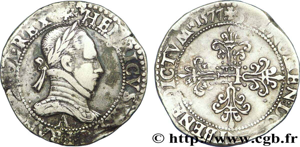 HENRY III Franc au col plat 1577 Paris q.BB