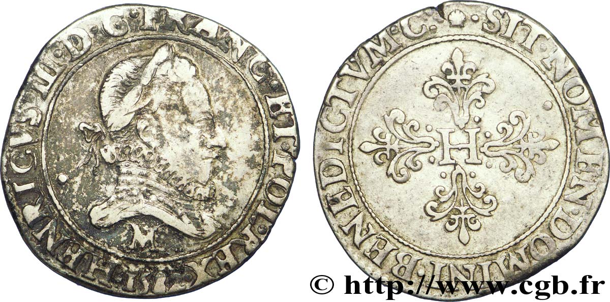 HENRY III Franc au col fraisé 1582 Toulouse VF/XF