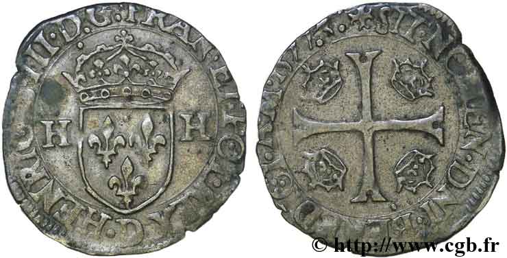 HENRY III Douzain aux deux H, 1er type 1577 Lyon BB
