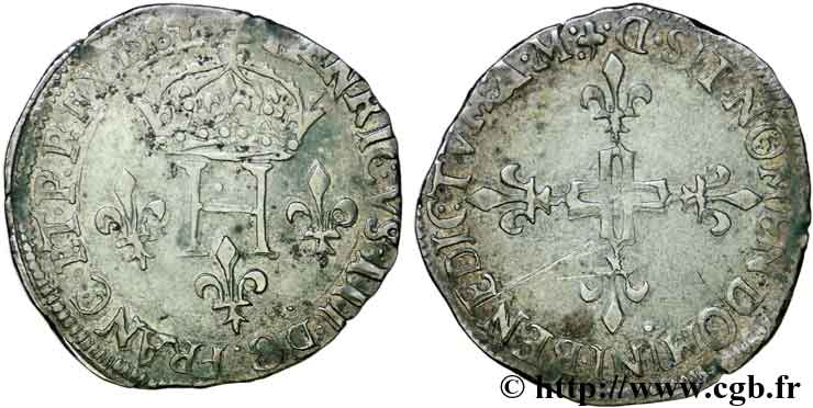 HENRI III Double sol parisis, 2e type 1584 Lyon TTB