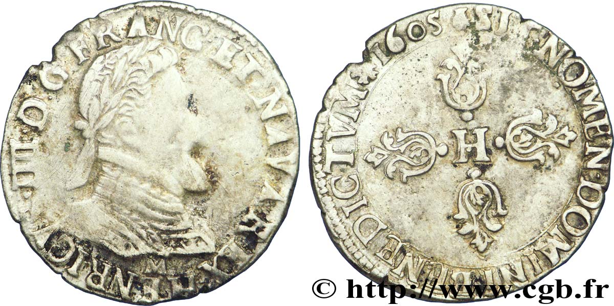 HENRY IV Demi-franc 1605 Toulouse BC+/MBC