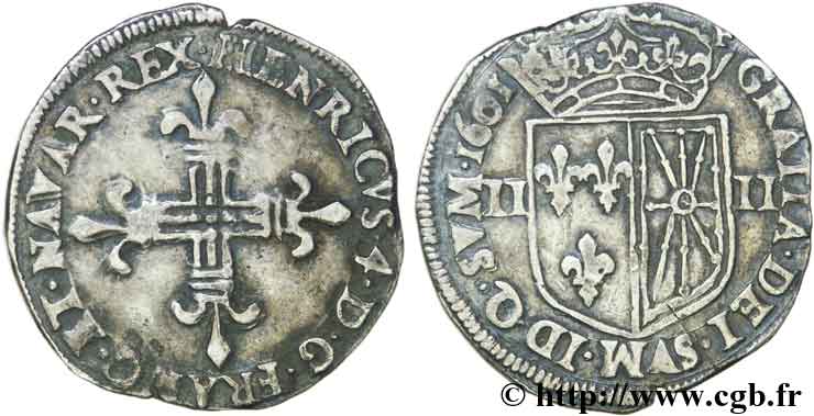 HENRI IV LE GRAND Quart d écu de Navarre 1601 Saint-Palais TB+/TTB