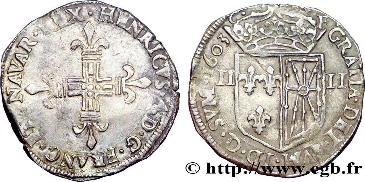 HENRY IV Quart d écu de Navarre 1603 Saint-Palais XF/AU