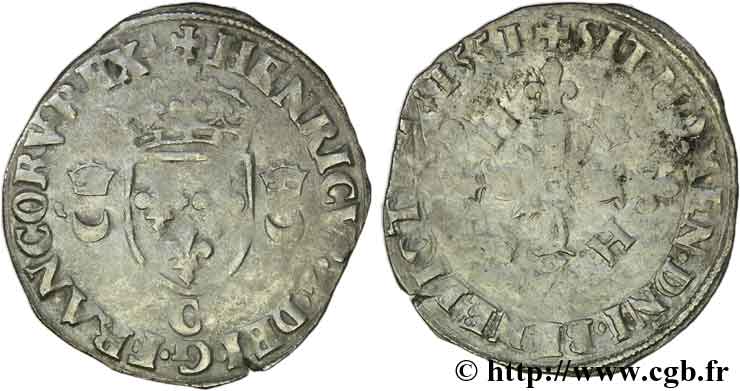 HENRI II Douzain aux croissants 1551 Saint-Lô  TB+/TB
