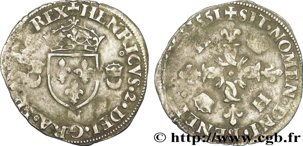 HENRI II Douzain aux croissants 1551 Nantes TB+