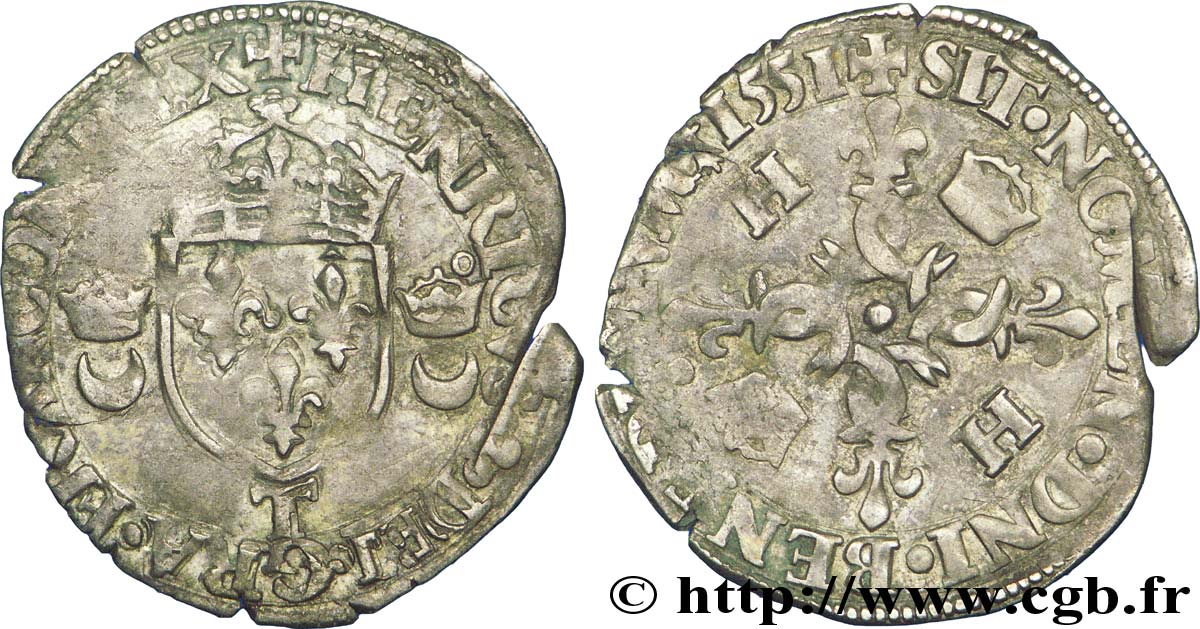 HENRI II Douzain aux croissants 1551 Nantes TB+