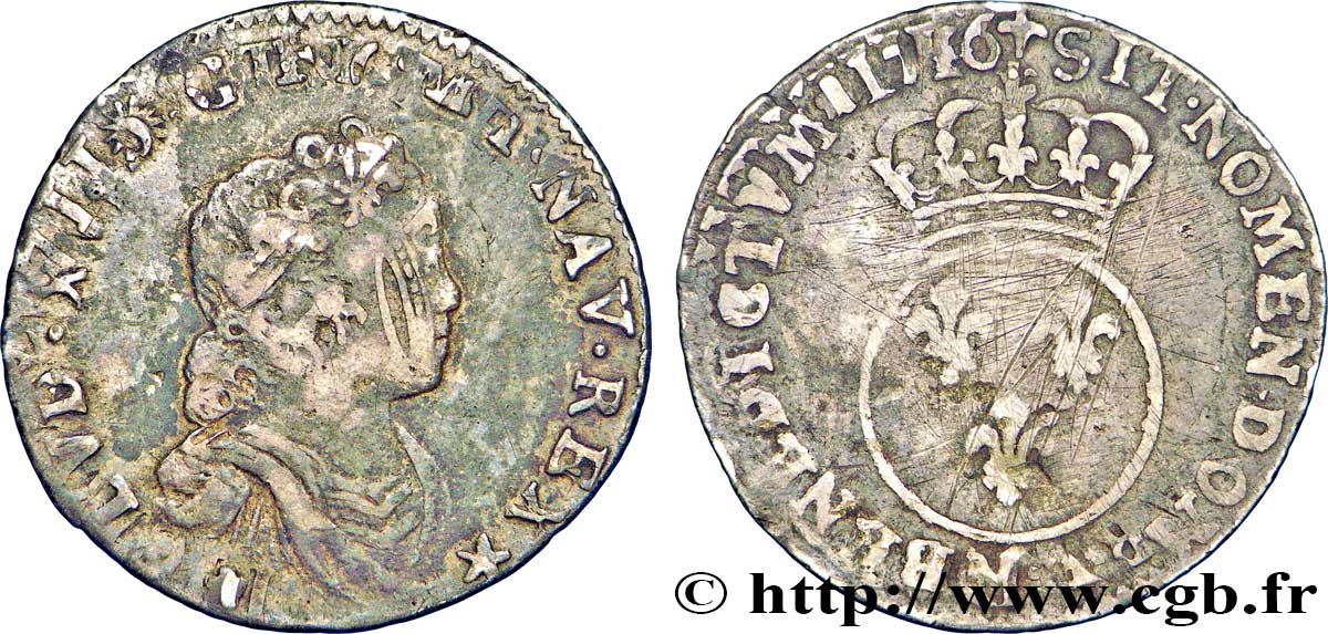 LOUIS XV  THE WELL-BELOVED  Dixième d écu dit “vertugadin” 1716 Montpellier MB