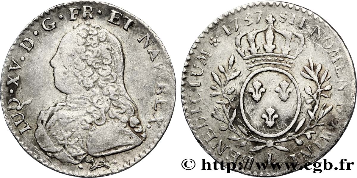 LOUIS XV &nbsp;THE WELL-BELOVED&nbsp; Dixième d’écu aux branches d’olivier, buste habillé 1737 Bayonne VF/XF