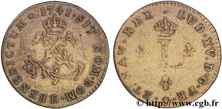 LOUIS XV DIT LE BIEN AIMÉ Double sol de billon 1741 Tours TB+