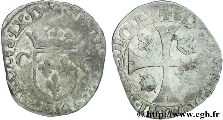 CHARLES IX Douzain aux deux C, 1er type 1574 Toulouse TB/TB+