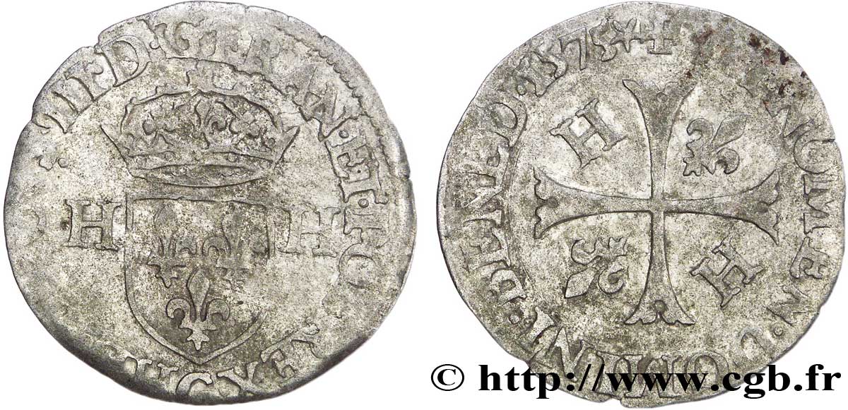 HENRI III Douzain aux deux H, 2e type 1575 Poitiers TB+