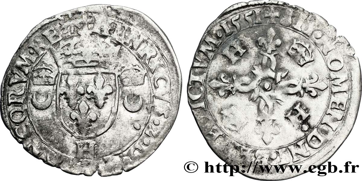 HENRI II Douzain aux croissants 1551 La Rochelle TB+/TTB