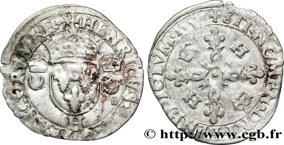 HENRI II Douzain aux croissants 1551 La Rochelle TB+/TTB