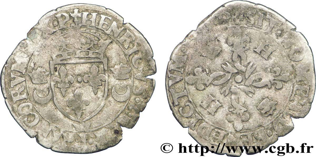HENRI II Douzain aux croissants 1551 Crémieu TB