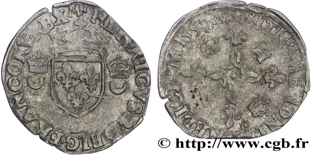 HENRI II Douzain aux croissants 1557 Lyon TB+/TB