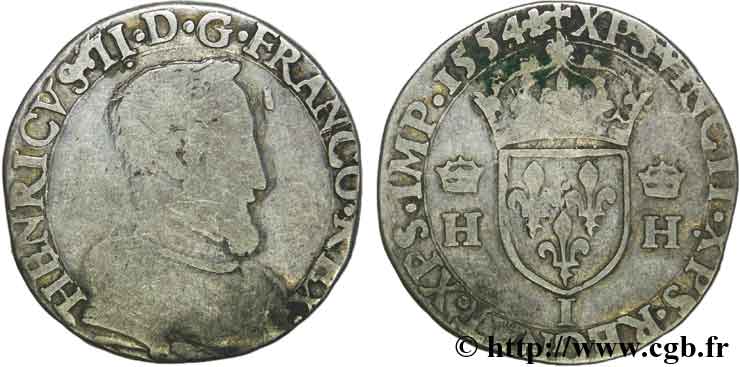 HENRI II Teston à la tête nue, 1er type 1554 Limoges B/TB