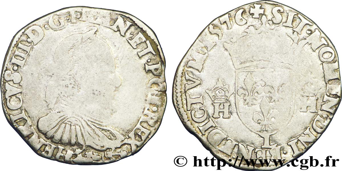 HENRI III Teston 3e type, col fraisé 1576 Bayonne TB