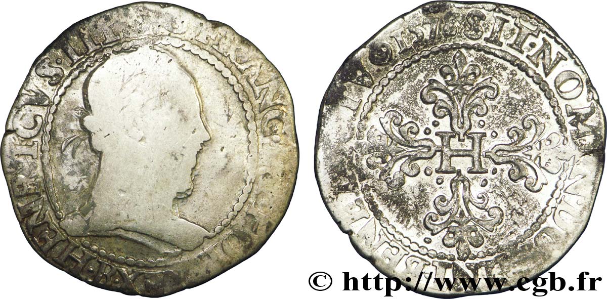 HENRY III Franc au col plat 1578 Rouen VF/VF