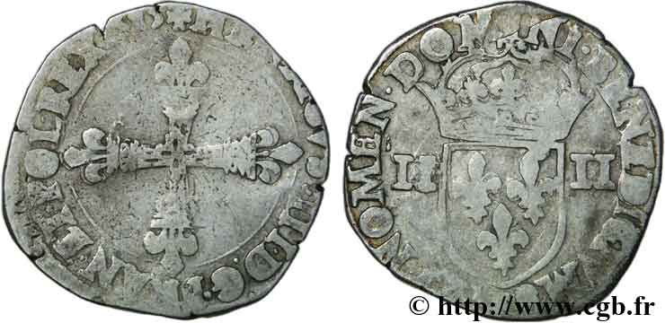HENRI III Quart d écu, croix de face 1585 Angers TB