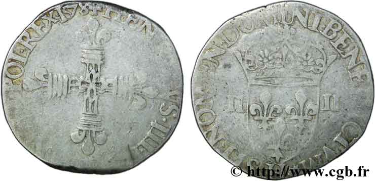 HENRI III Quart d écu, croix de face 1578 La Rochelle TB