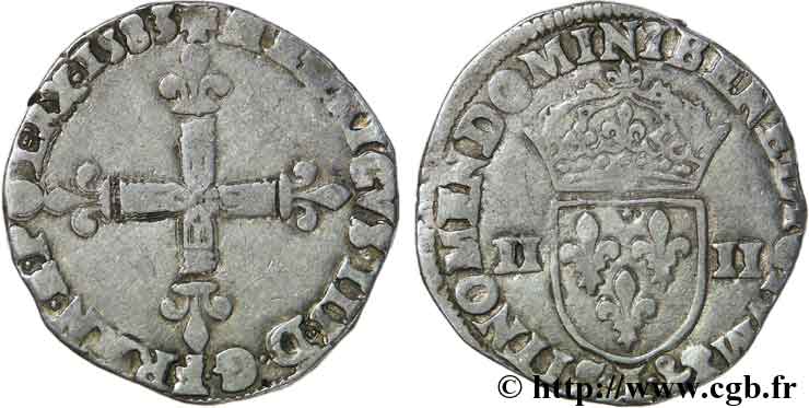 HENRI III Quart d écu, croix de face 1583 Bayonne TB