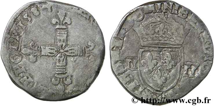 HENRY III Quart d&nbsp;écu, croix de face 1584 Bayonne VG