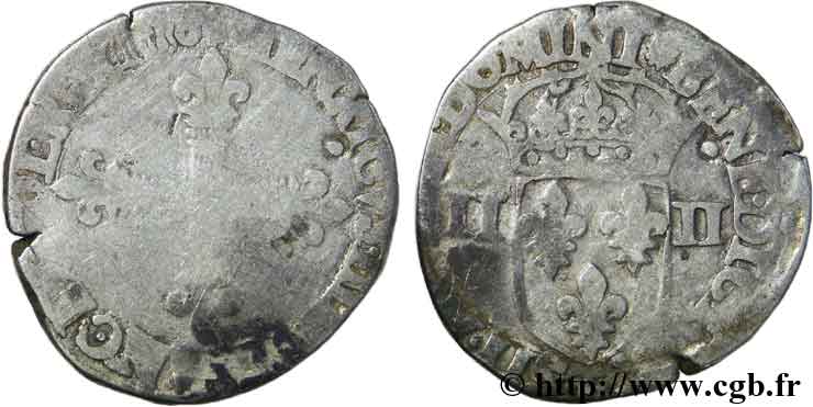 HENRI III Quart d&nbsp;écu, croix de face n.d. Nantes B