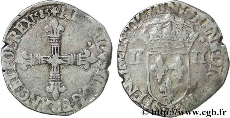 HENRI III Quart d&nbsp;écu, croix de face 1585 Nantes TB