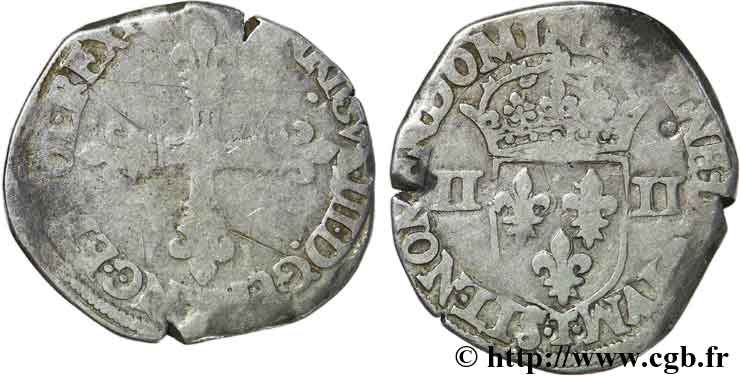 HENRI III Quart d&nbsp;écu, croix de face n.d. Nantes B+