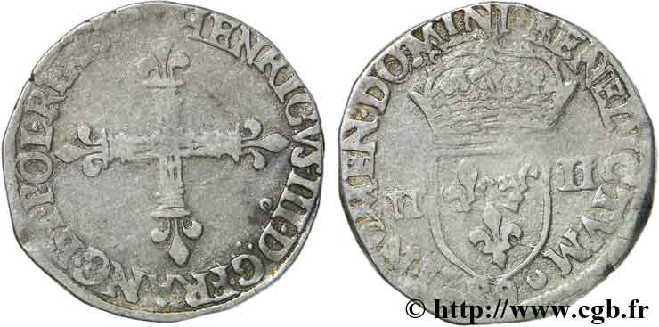 HENRI III Quart d&nbsp;écu, croix de face 1579 Rennes TB