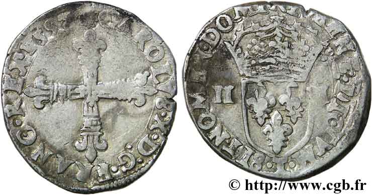 CHARLES X, CARDINAL DE BOURBON Quart d écu, croix de face 1597 Nantes TB