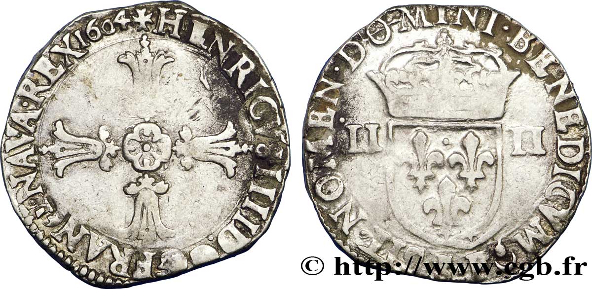 HENRY IV Quart d écu, croix feuillue de face 1604 Angers q.BB