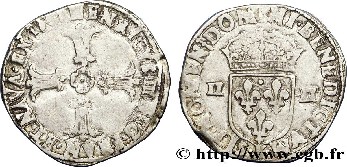 HENRI IV LE GRAND Quart d&nbsp;écu, croix feuillue de face 1608 Bordeaux TB+/TTB