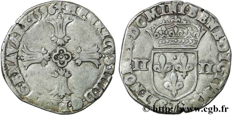 HENRI IV LE GRAND Quart d&nbsp;écu, croix feuillue de face 1596 Bayonne TB+