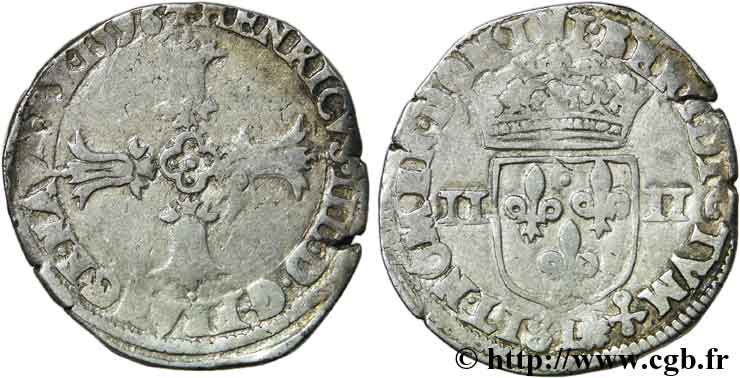 HENRI IV LE GRAND Quart d&nbsp;écu, croix feuillue de face 1596 Bayonne TB/TB+
